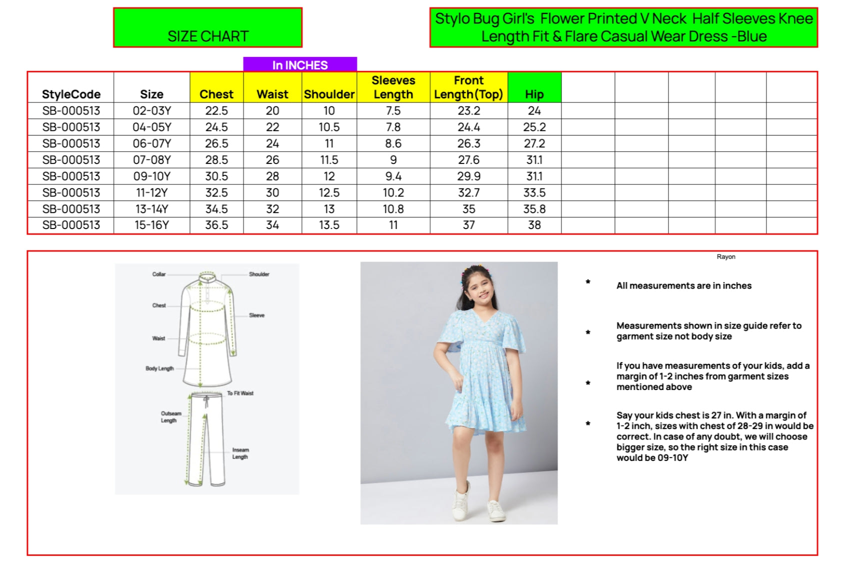 Girls Knee Length Printed Dress - Blue