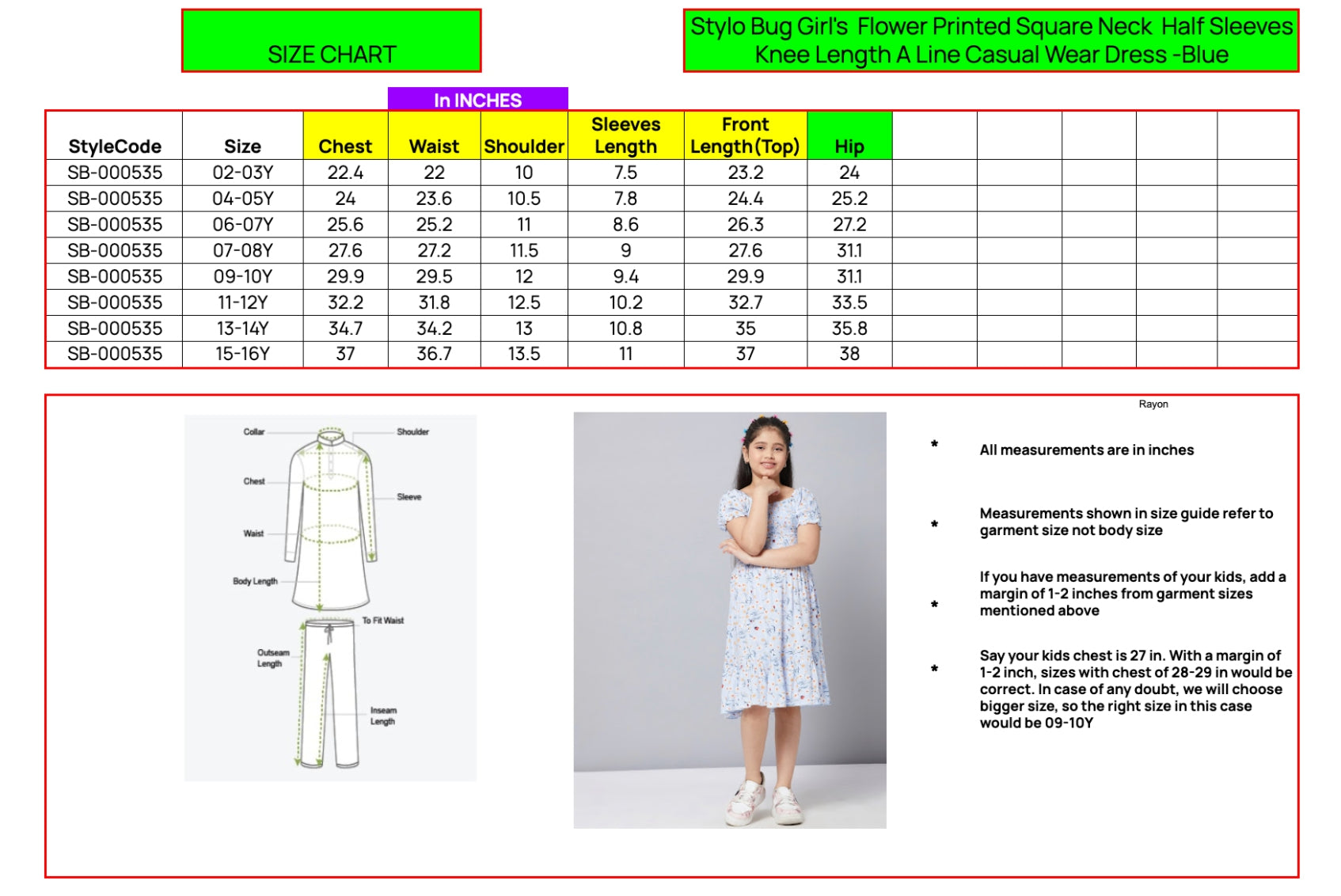 Girls Knee Length Printed Dress - Blue