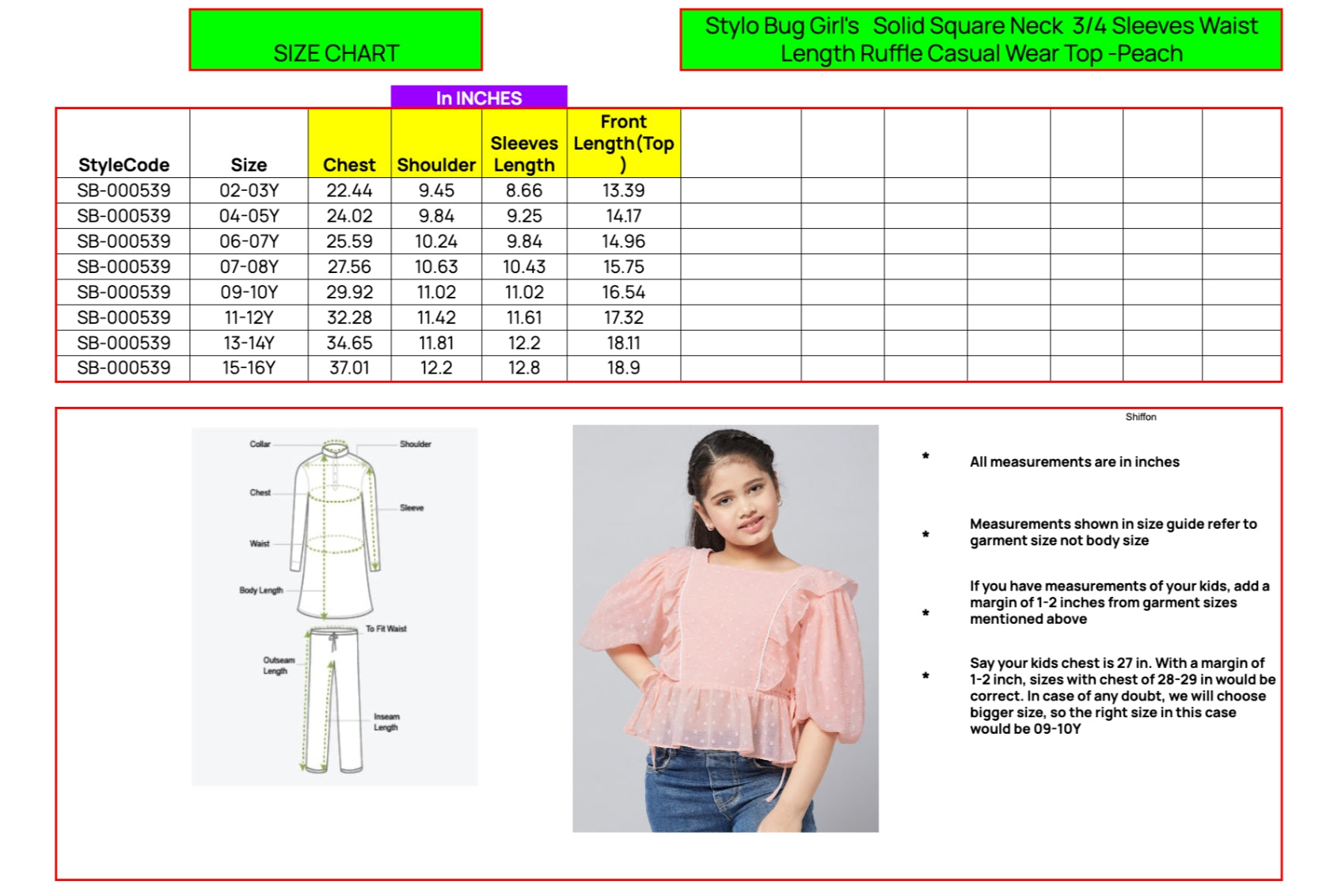 Girls Waist Length Solid Top - Green