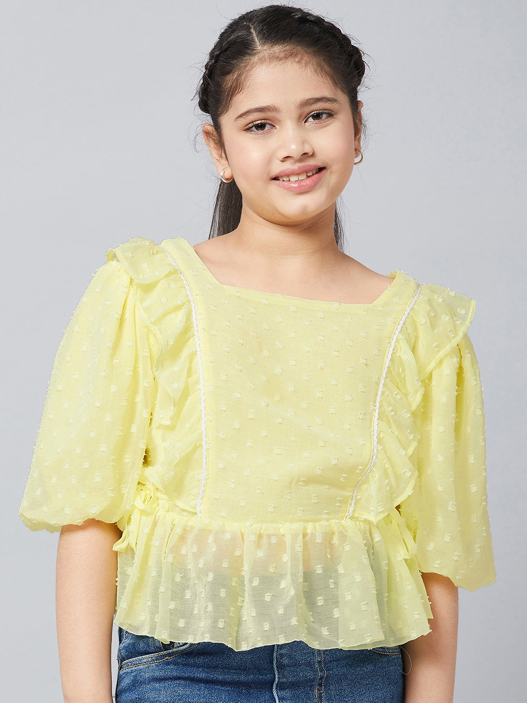 Girls Waist Length Solid Top - Yellow