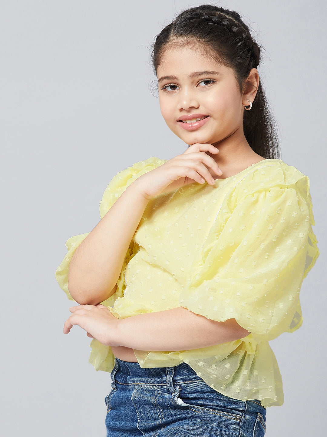 Girls Waist Length Solid Top - Yellow