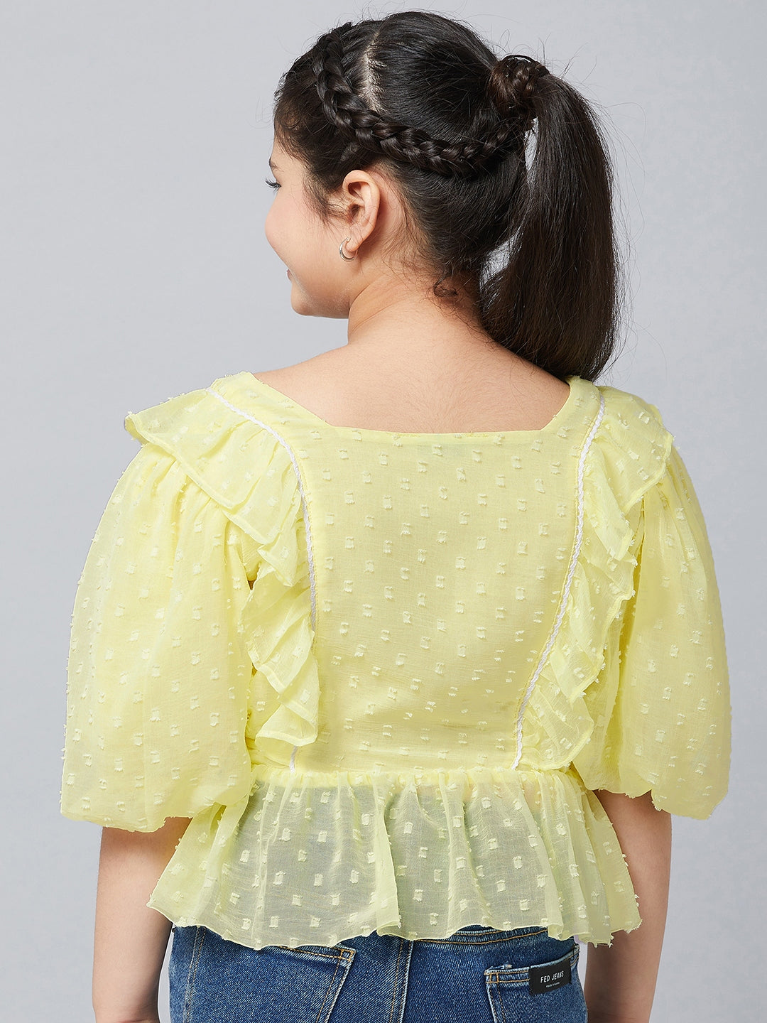 Girls Waist Length Solid Top - Yellow