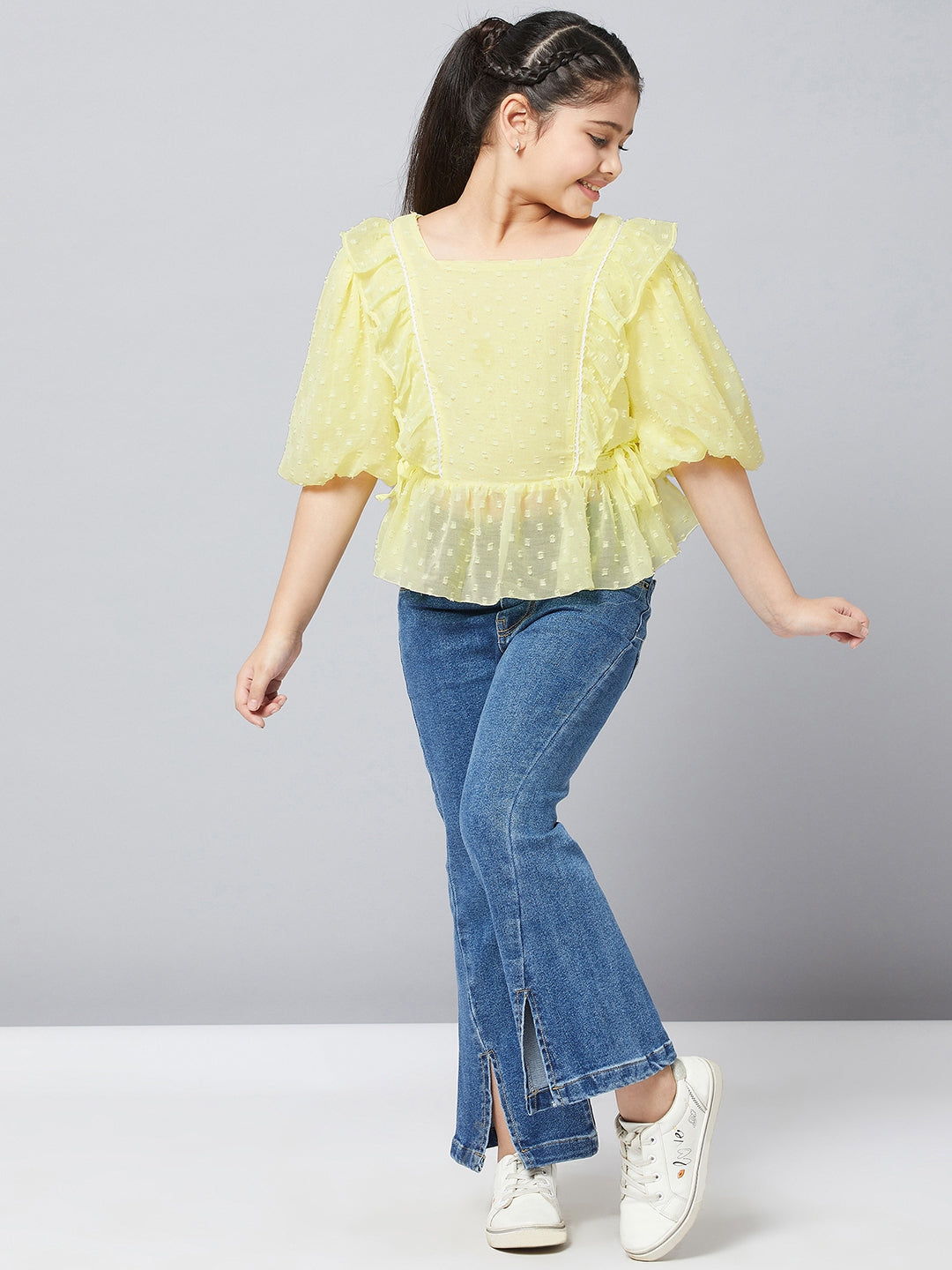 Girls Waist Length Solid Top - Yellow