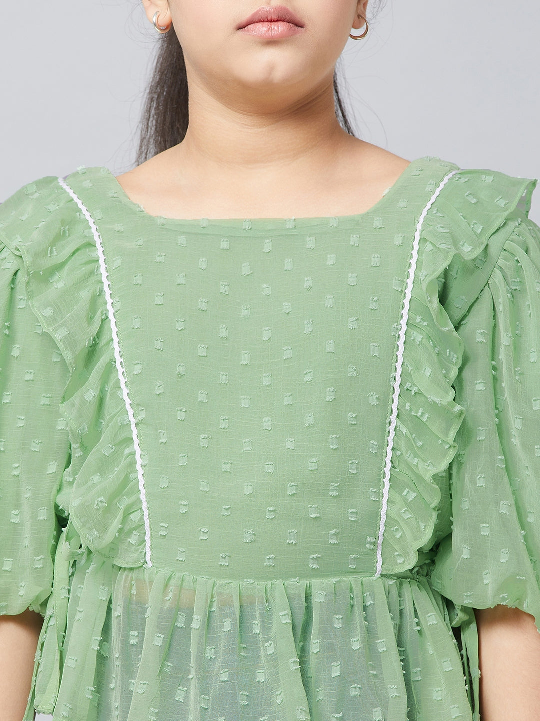 Girls Waist Length Solid Top - Green