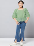 Girls Waist Length Solid Top - Green