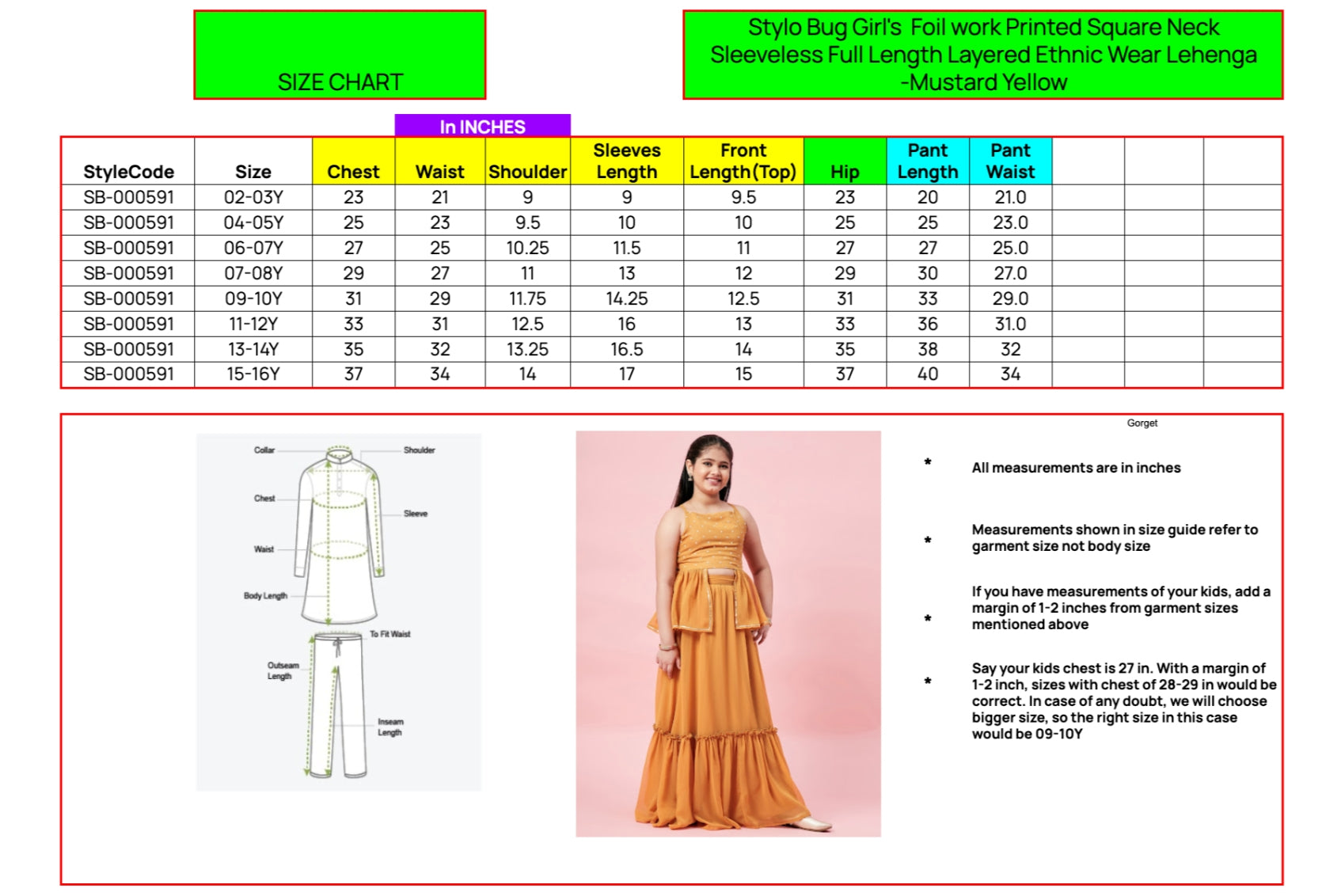 Girls Ankle Length Embroidery Lehenga Choli - Multi