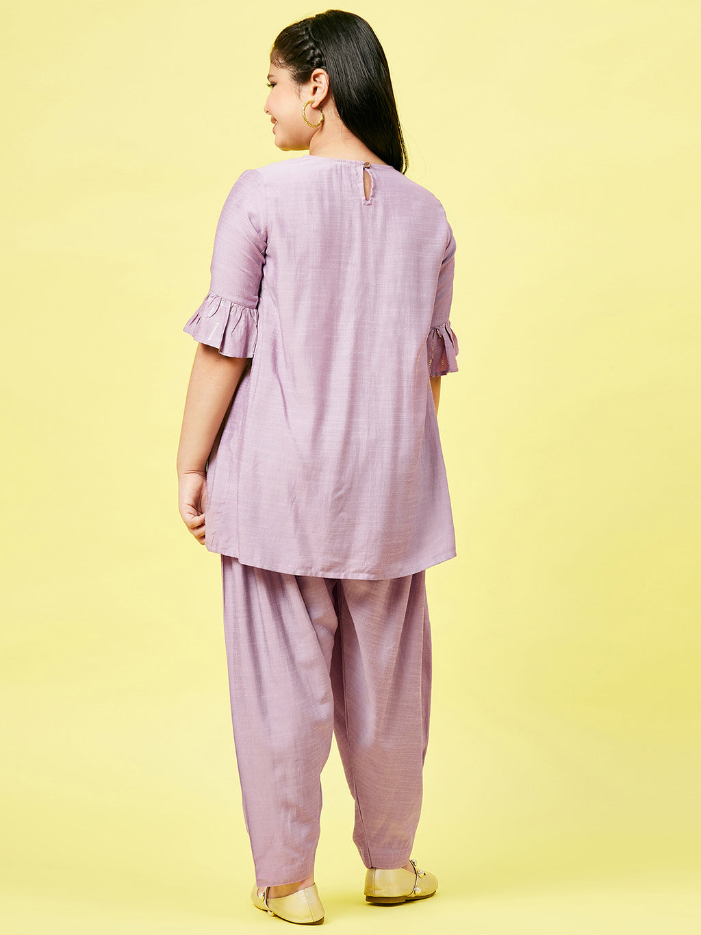 Girls Ankle Length Printed Kurti Set - Purple