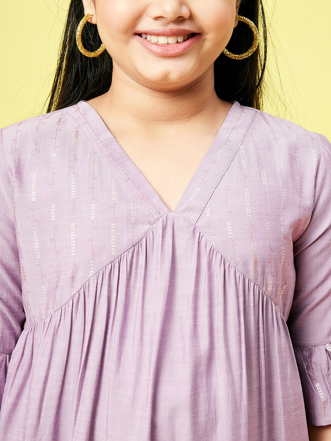 Girls Ankle Length Printed Kurti Set - Purple