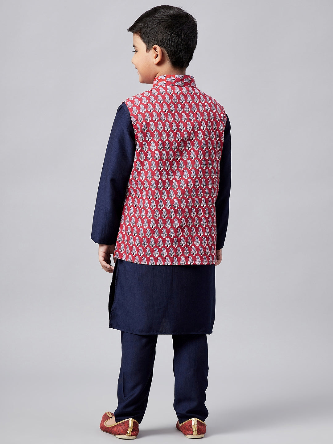 Boys Ankle Length Printed Kurta Set - Red