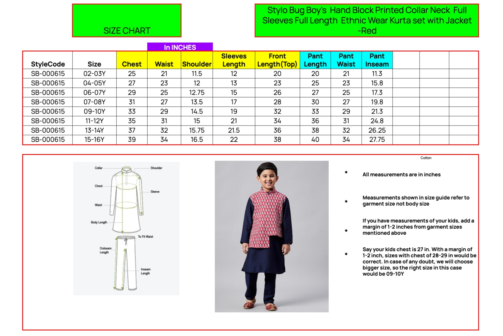 Boys Ankle Length Printed Kurta Set - Red