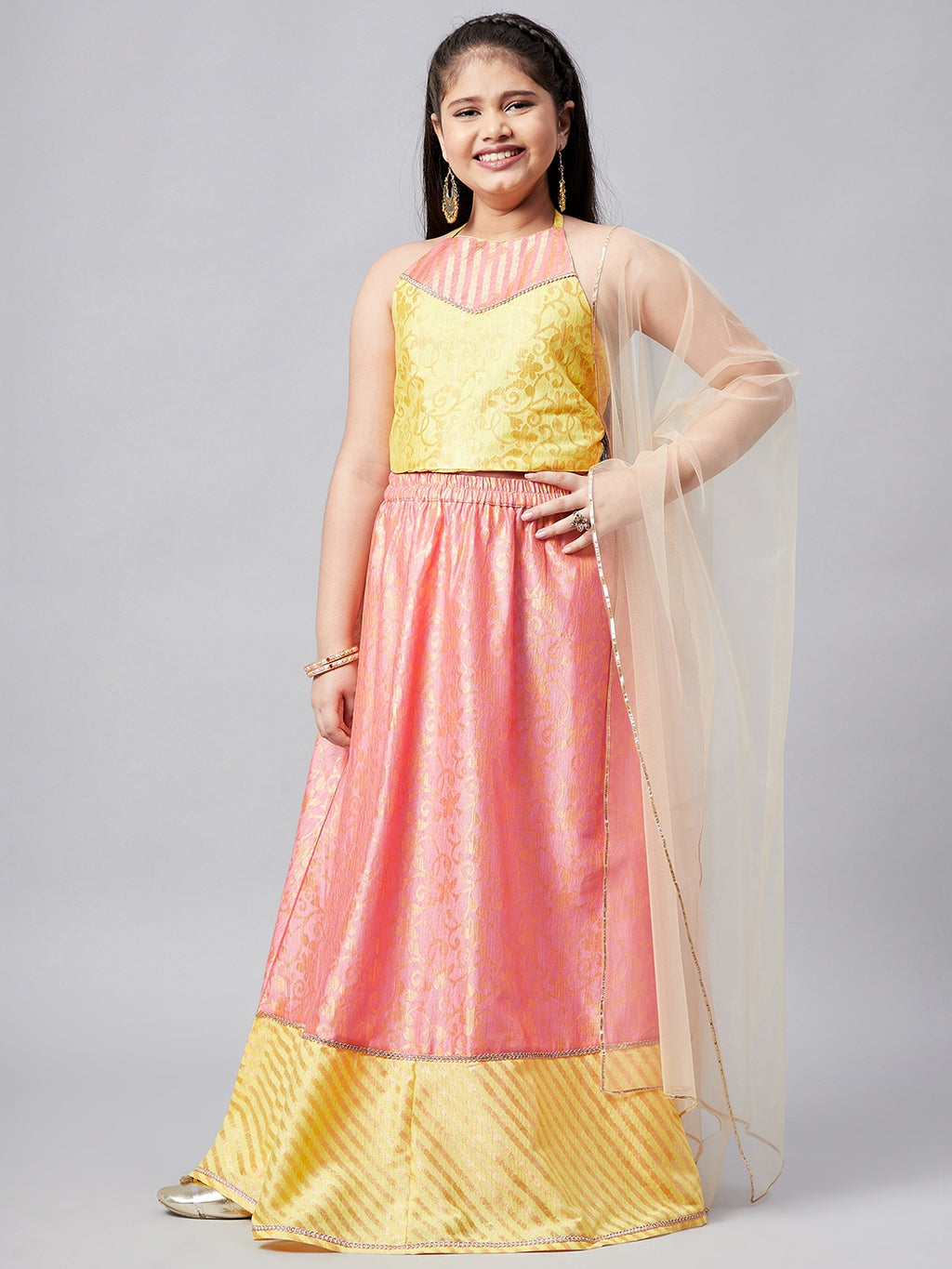 Girls Ankle Length Printed Lehenga Choli - Pink