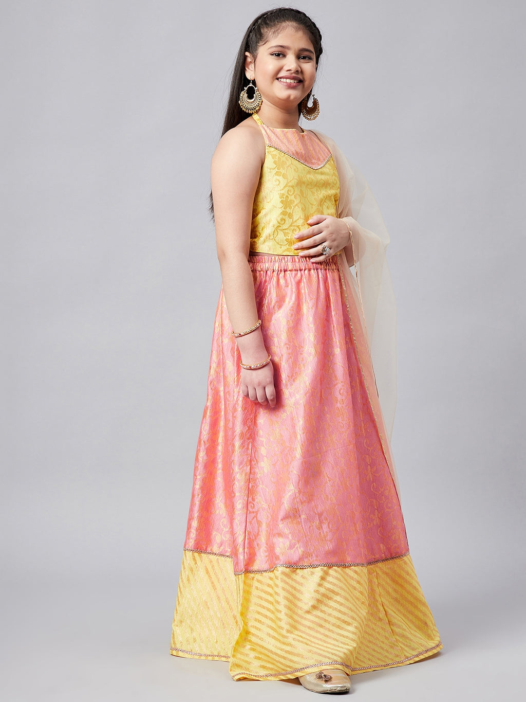 Girls Ankle Length Printed Lehenga Choli - Pink