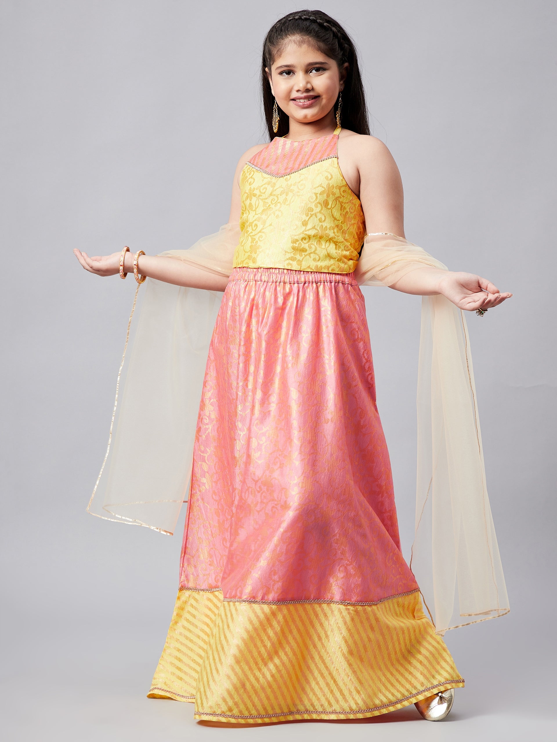 Girls Ankle Length Printed Lehenga Choli - Pink