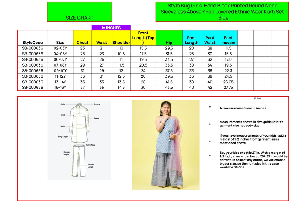 Girls Above Knee Printed Kurti Set - Blue