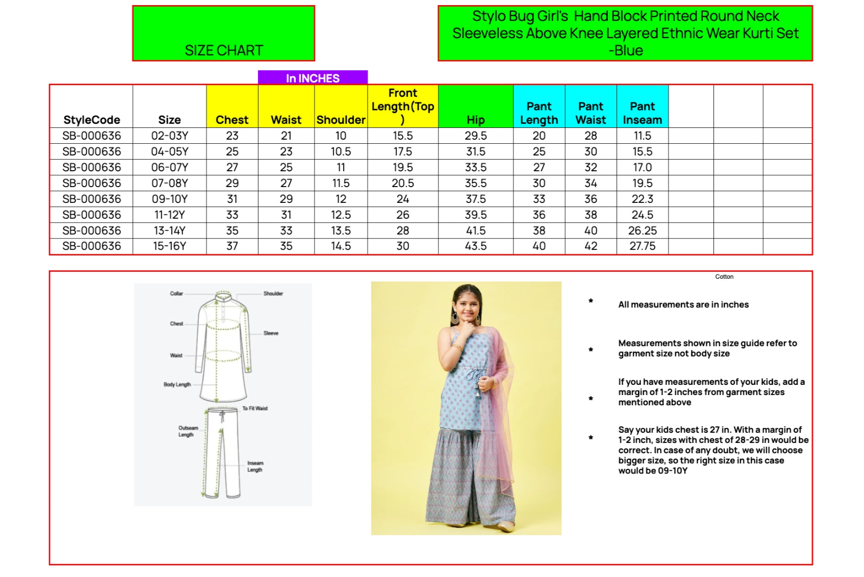 Girls Above Knee Printed Kurti Set - Blue