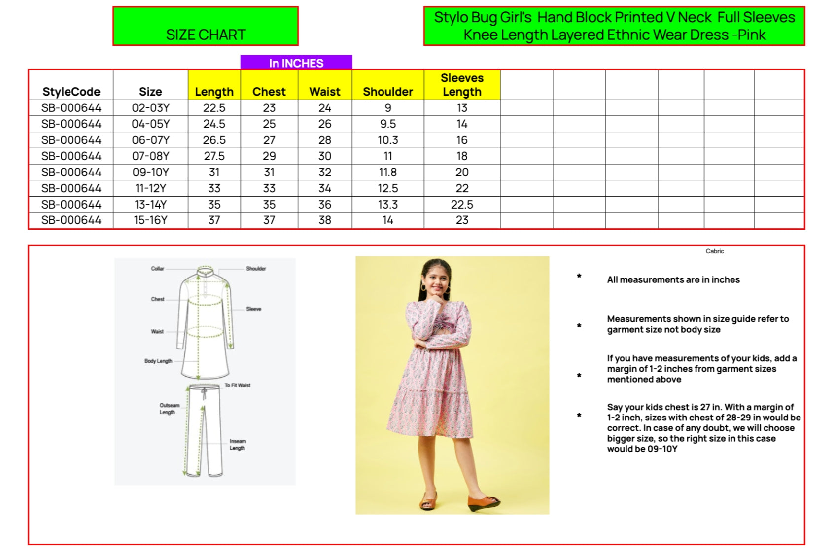 Girls Knee Length Printed Dress - Pink