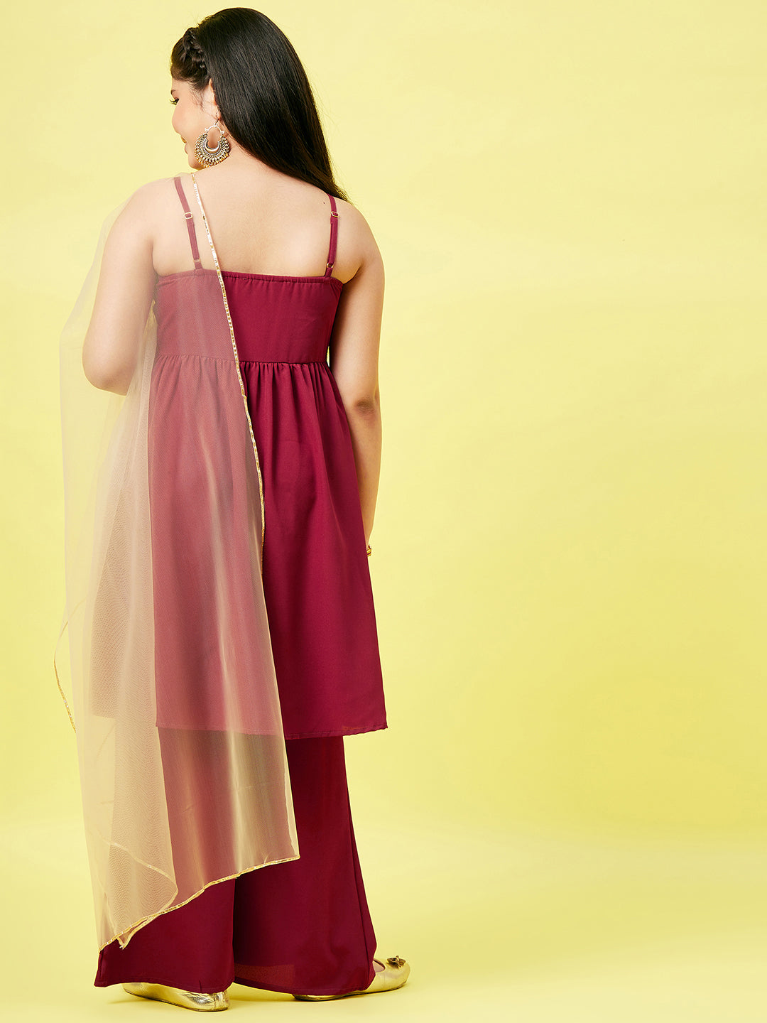 Girls Ankle Length Printed Kurti Set - Maroon