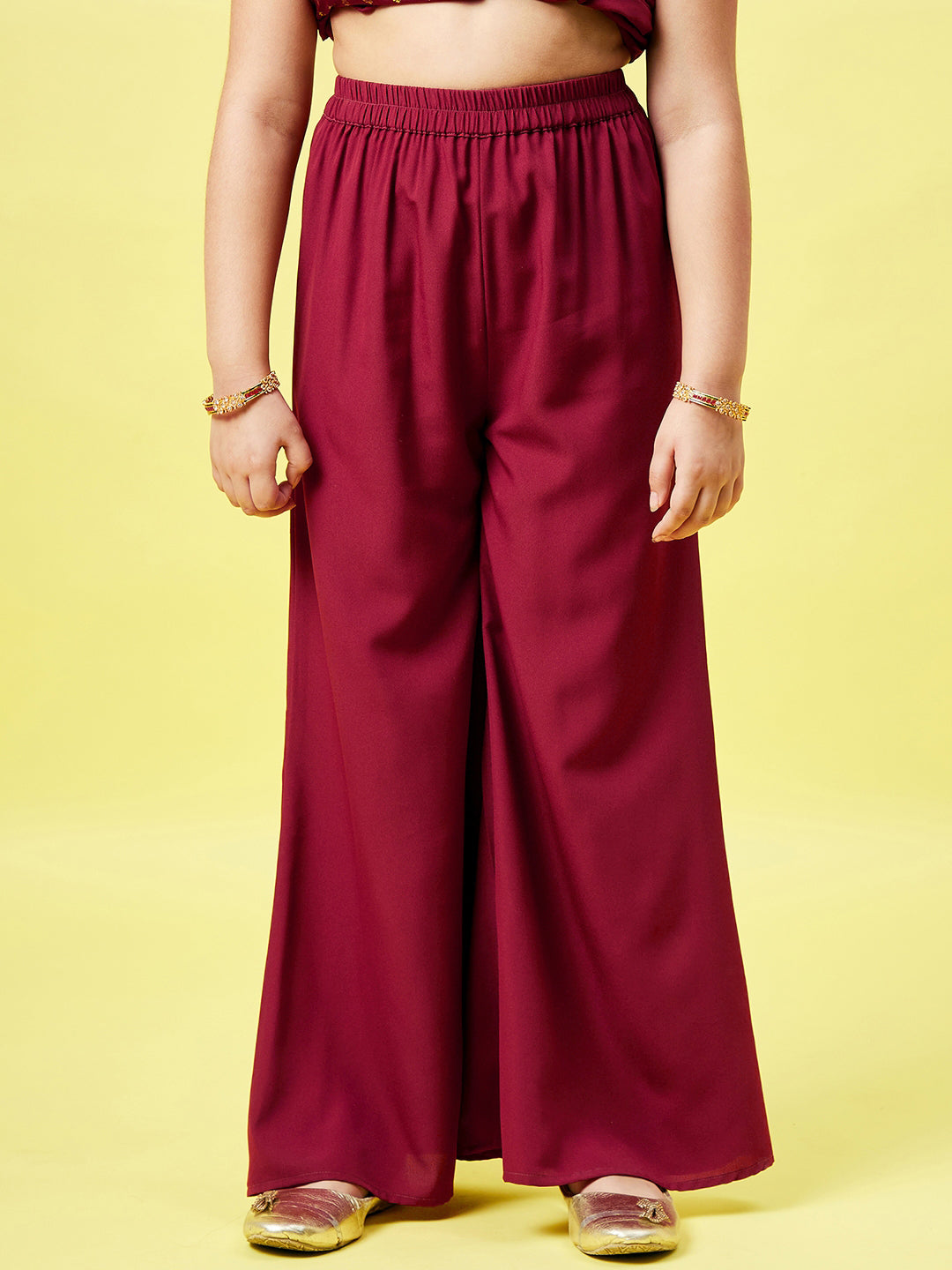 Girls Ankle Length Printed Kurti Set - Maroon