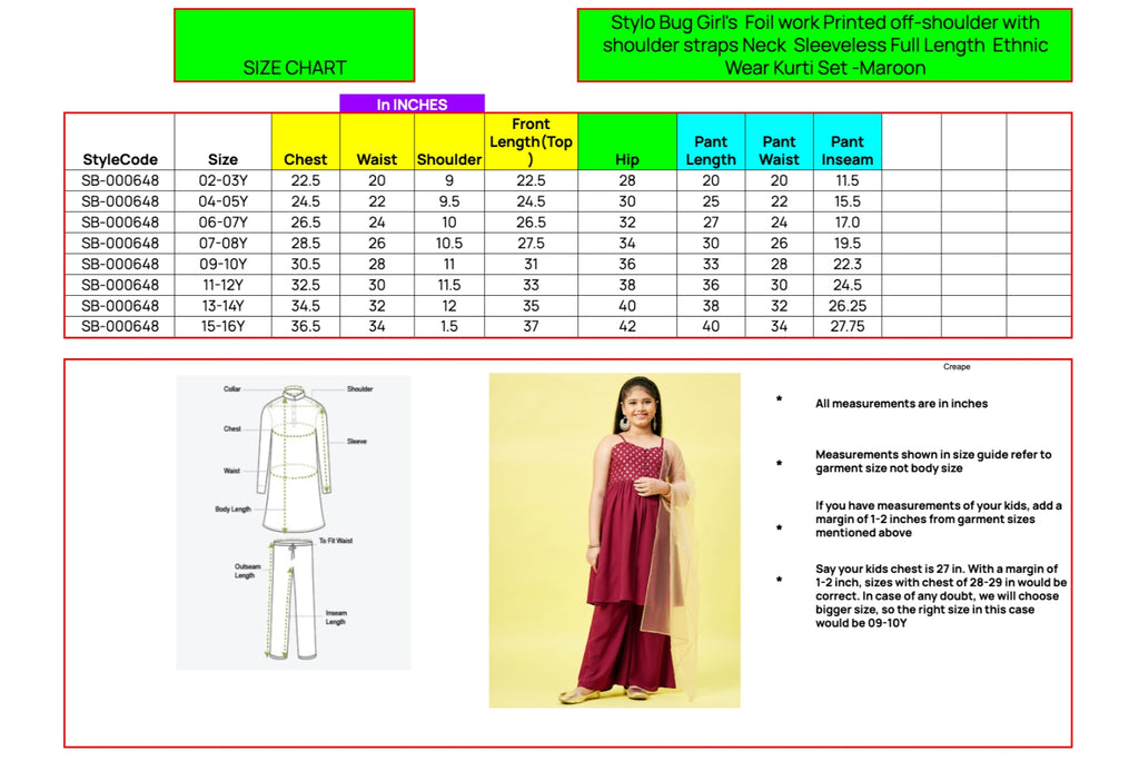 Girls Ankle Length Printed Kurti Set - Maroon