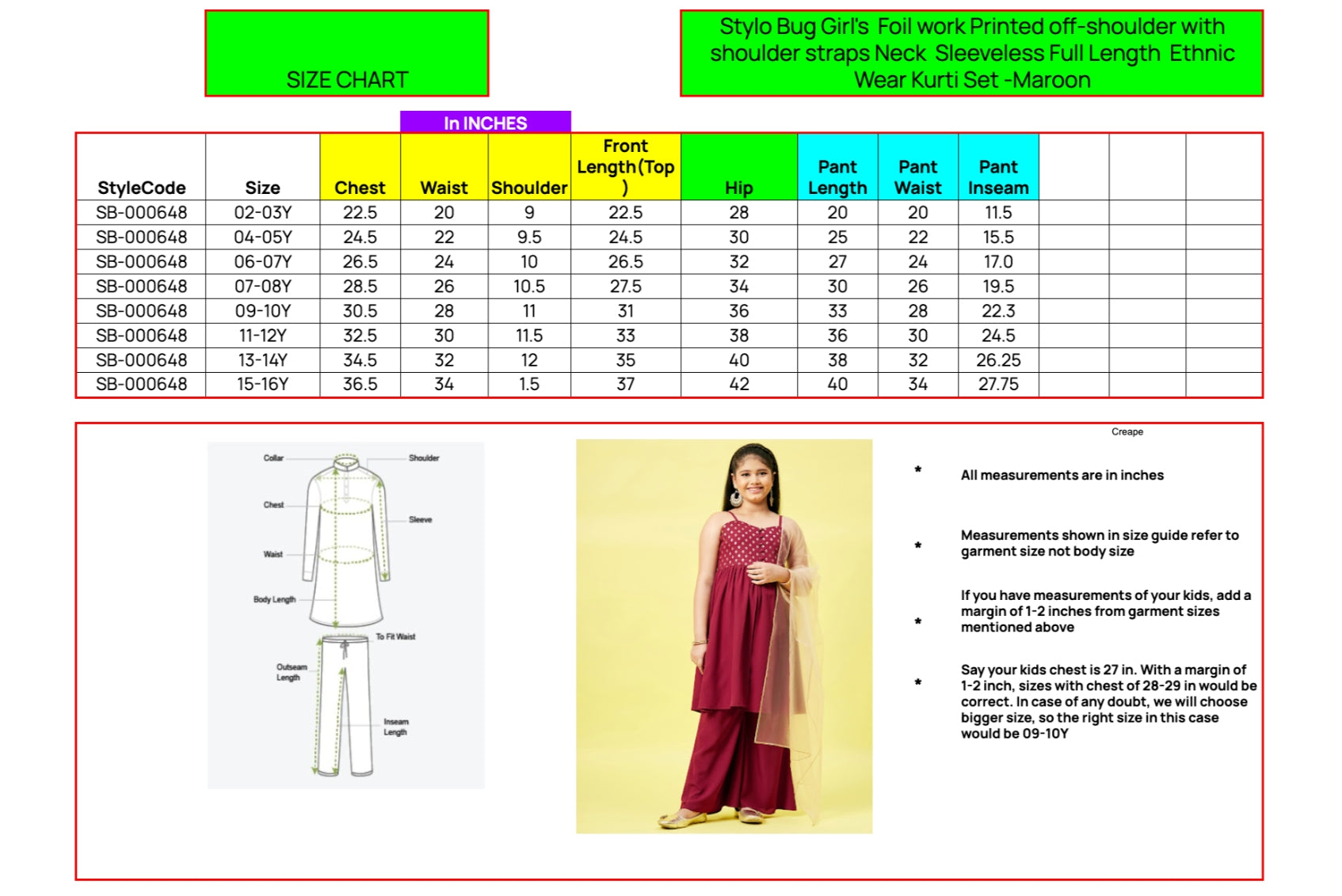 Girls Ankle Length Printed Kurti Set - Maroon