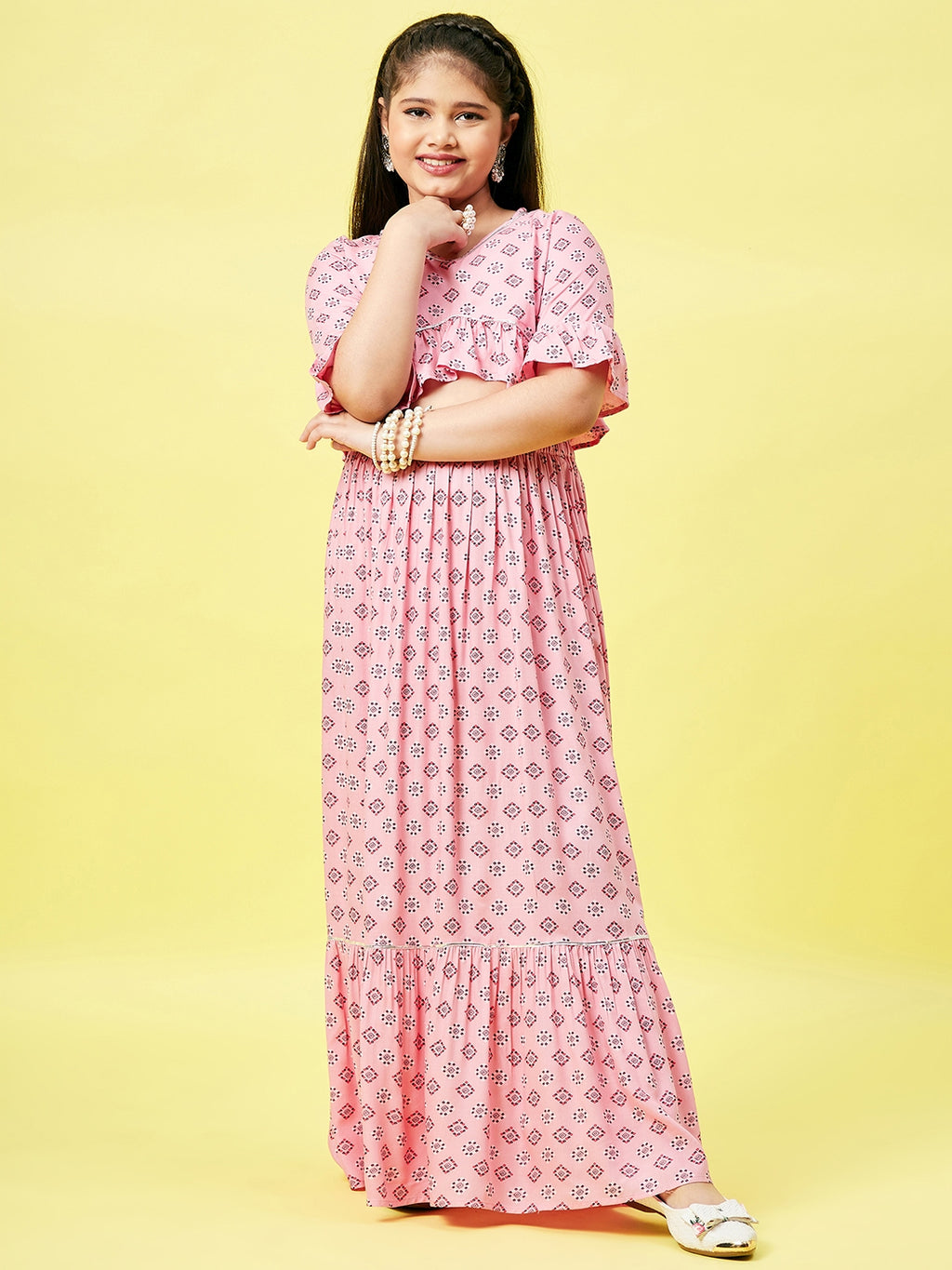 Girls Ankle Length Printed Lehenga Choli - Pink