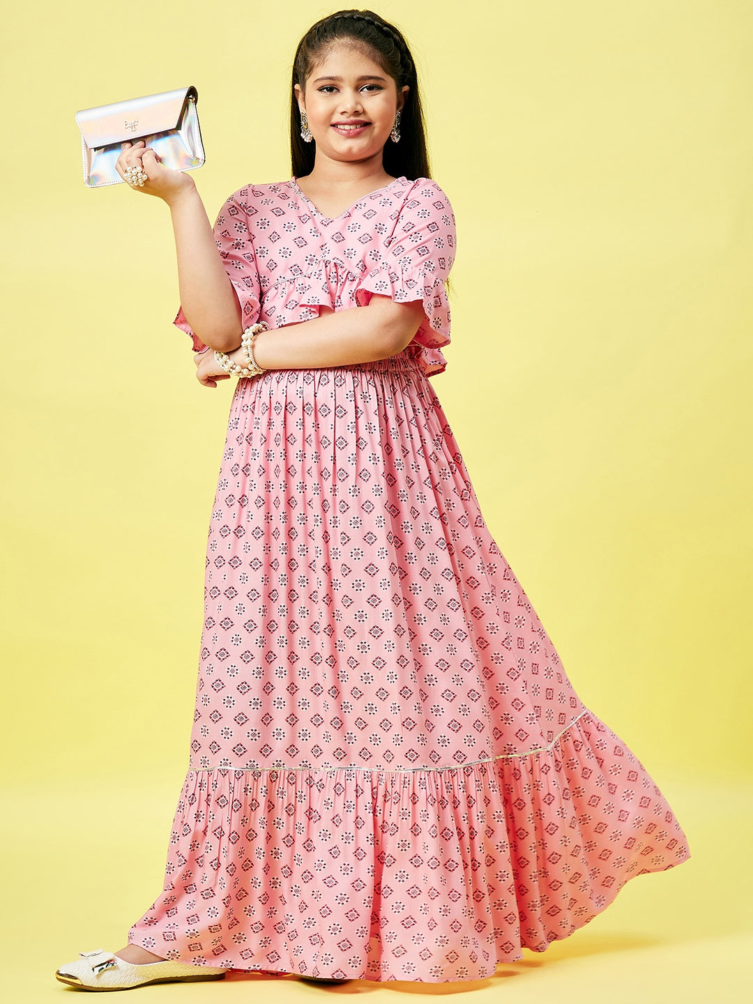 Girls Ankle Length Printed Lehenga Choli - Pink