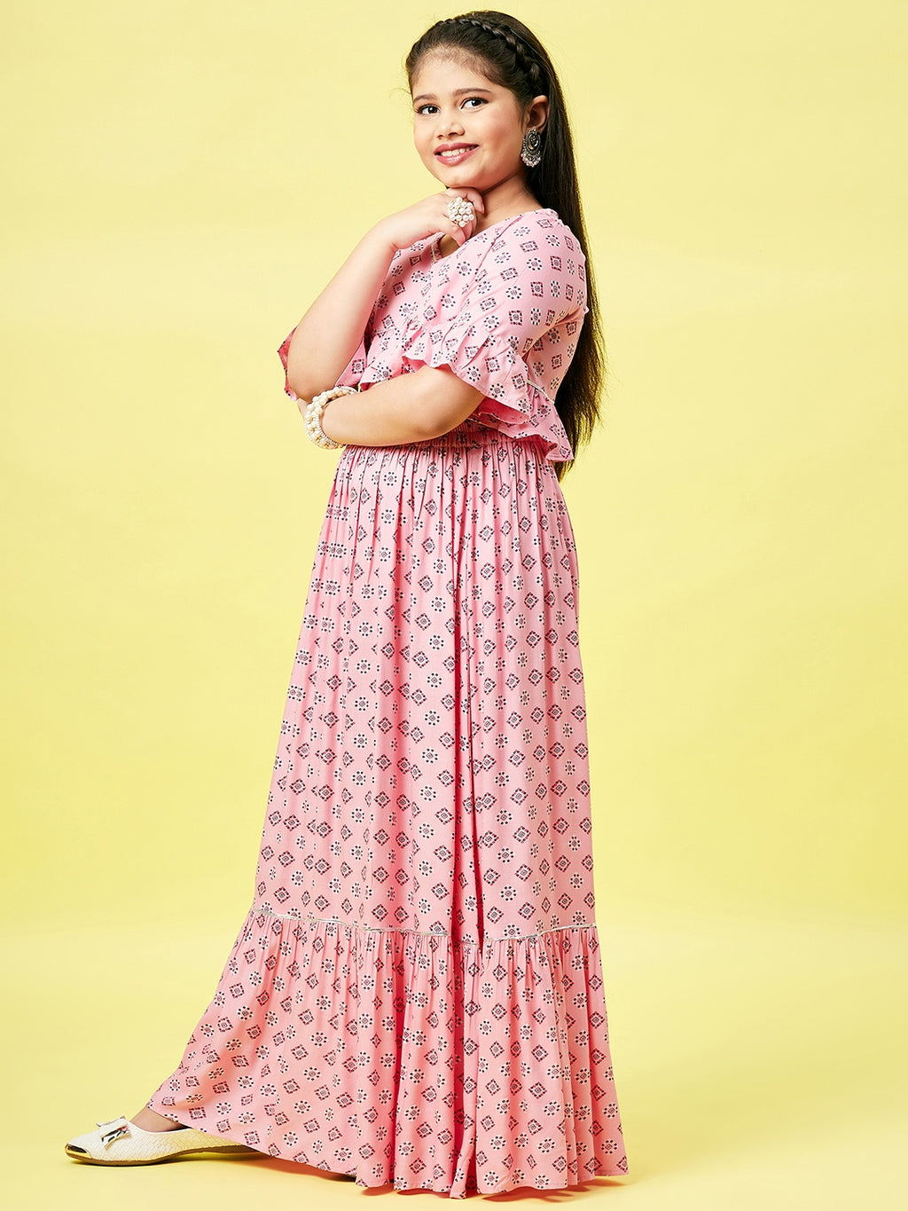 Girls Ankle Length Printed Lehenga Choli - Pink