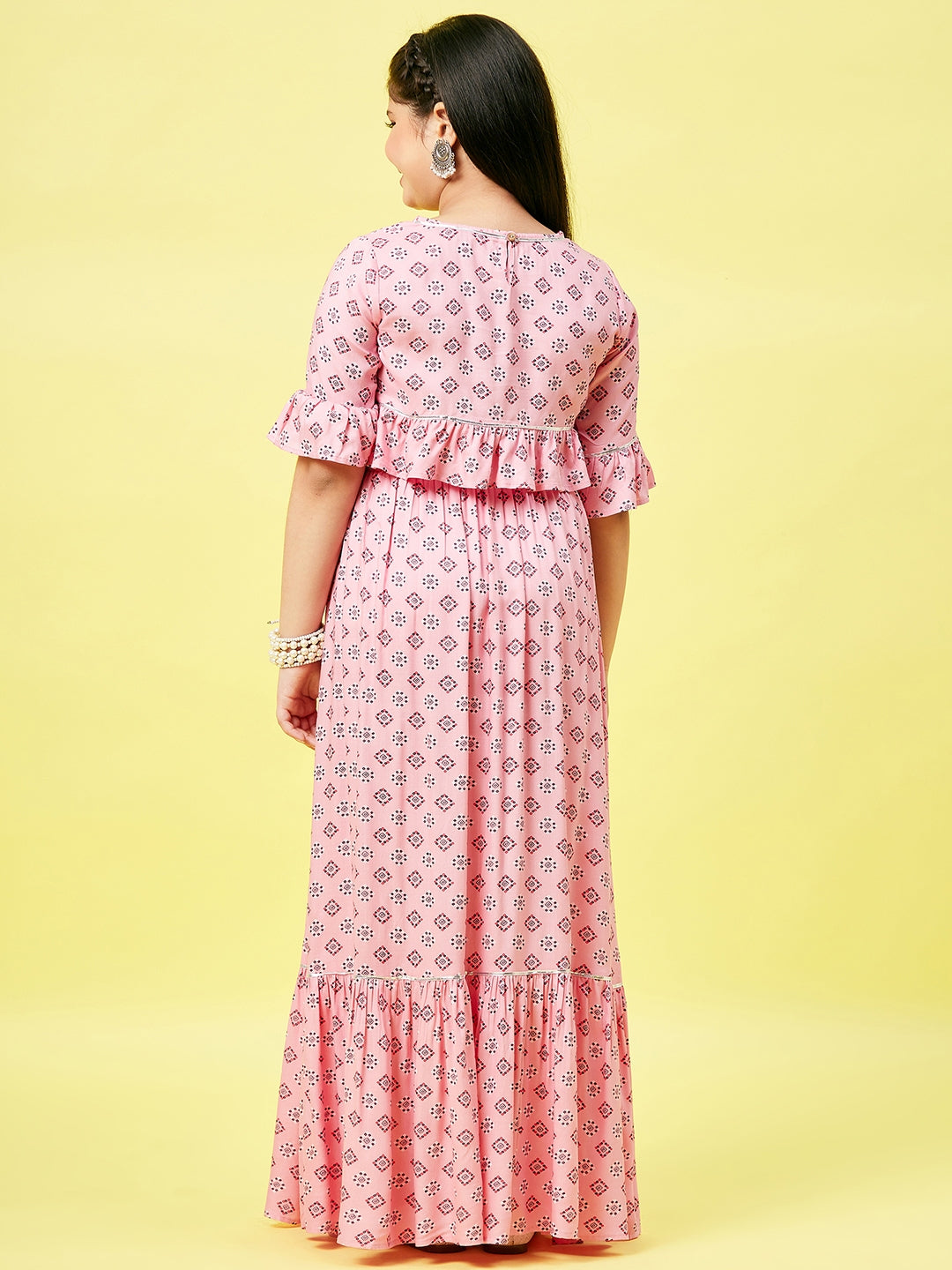 Girls Ankle Length Printed Lehenga Choli - Pink