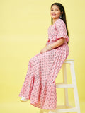 Girls Ankle Length Printed Lehenga Choli - Pink