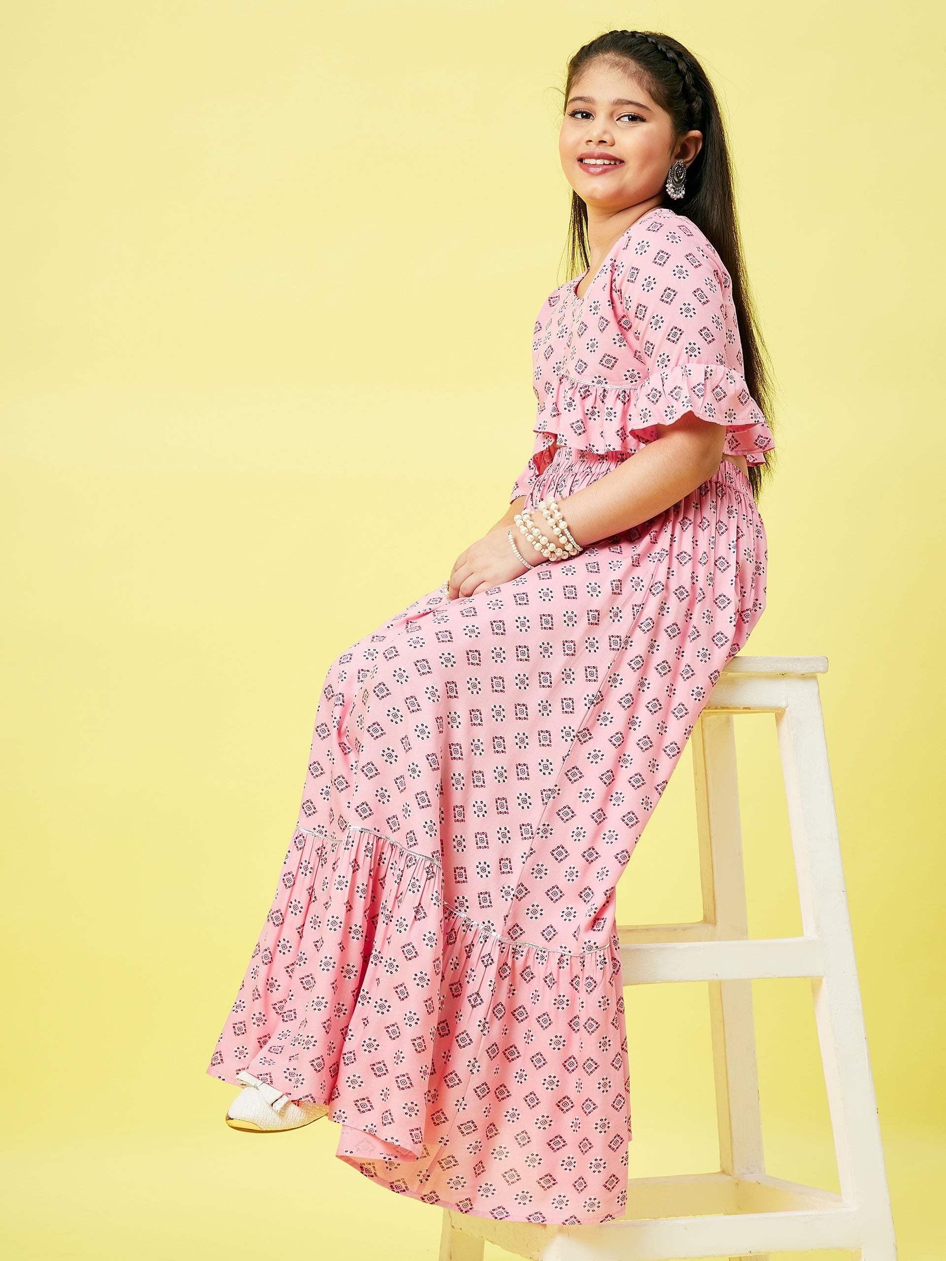 Girls Ankle Length Printed Lehenga Choli - Pink
