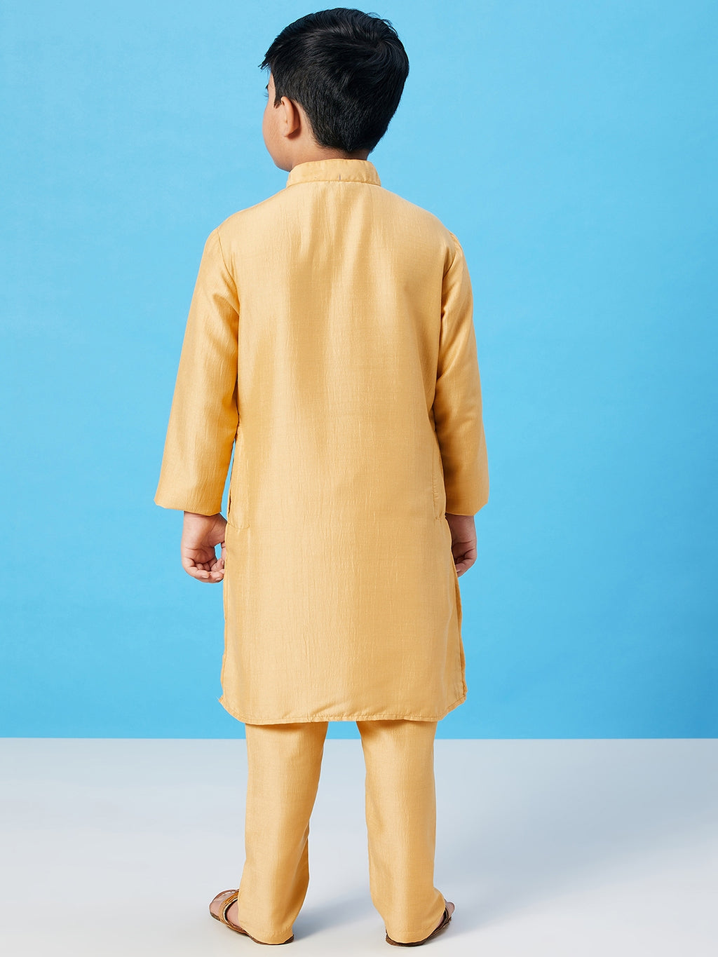 Boys Ankle Length Solid Kurta Set - Yellow
