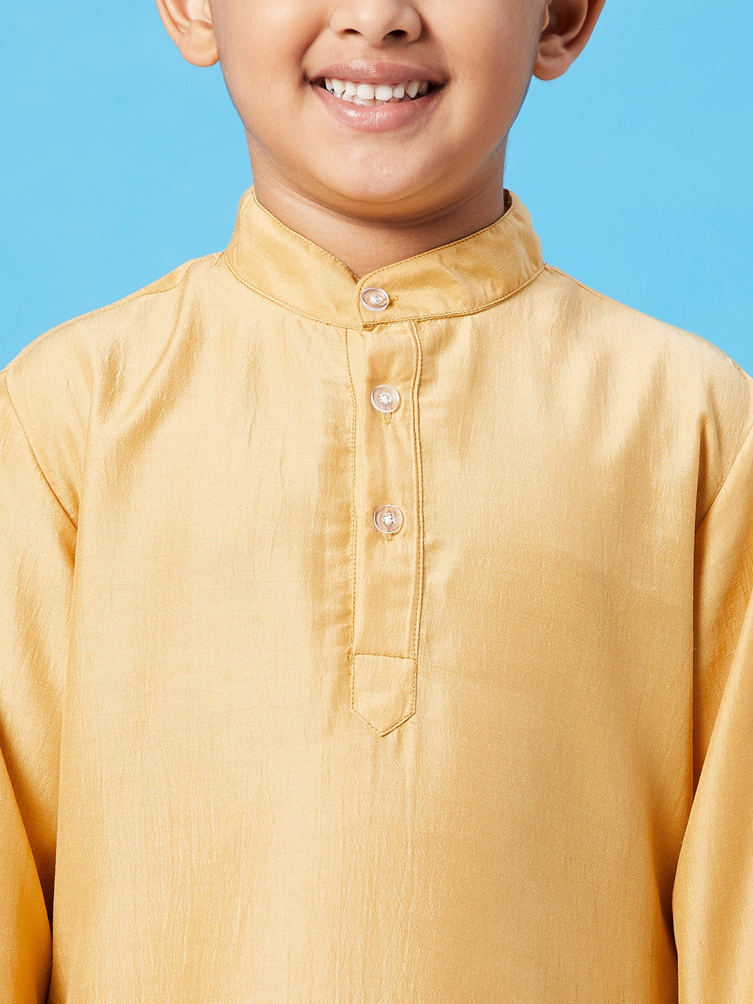 Boys Ankle Length Solid Kurta Set - Yellow