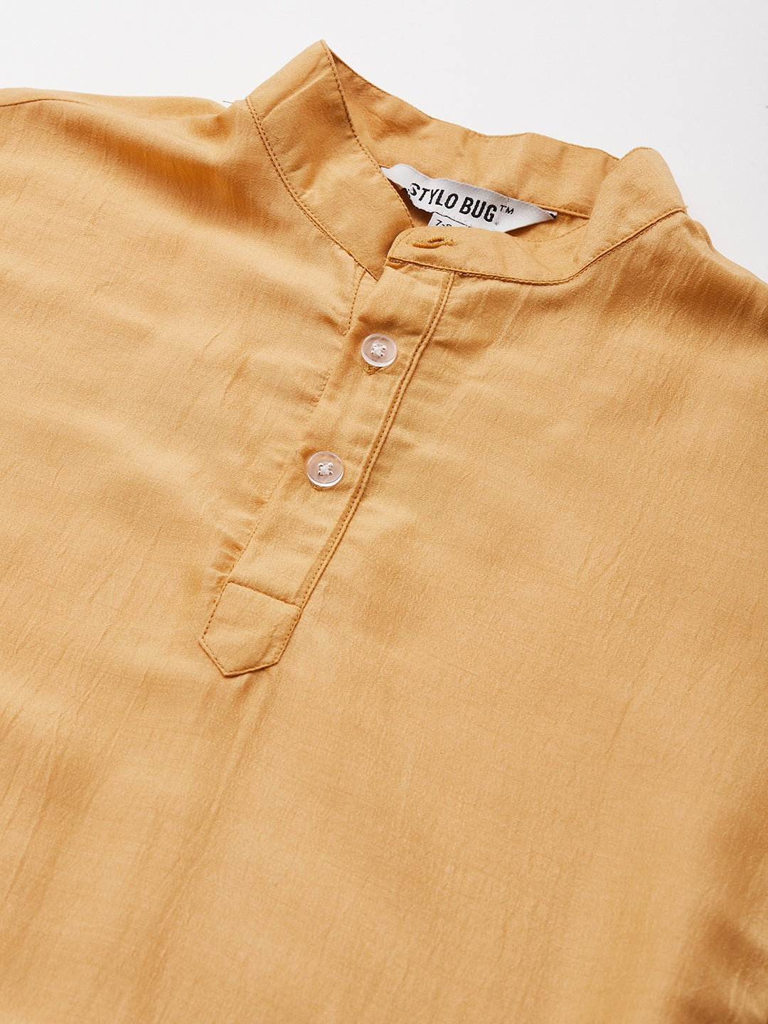 Boys Ankle Length Solid Kurta Set - Yellow