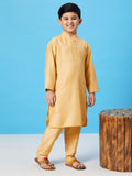 Boys Ankle Length Solid Kurta Set - Yellow