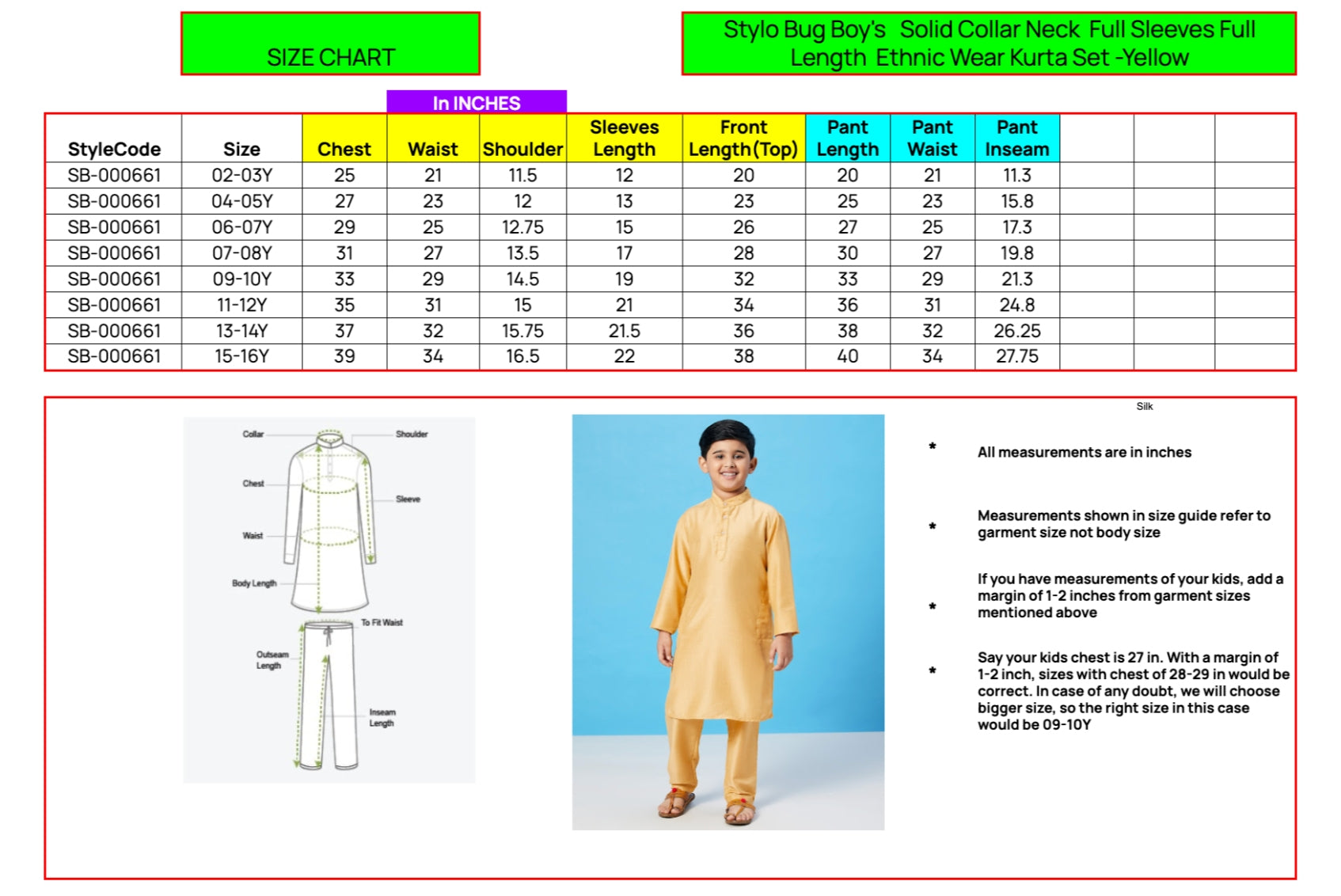 Boys Ankle Length Solid Kurta Set - Yellow