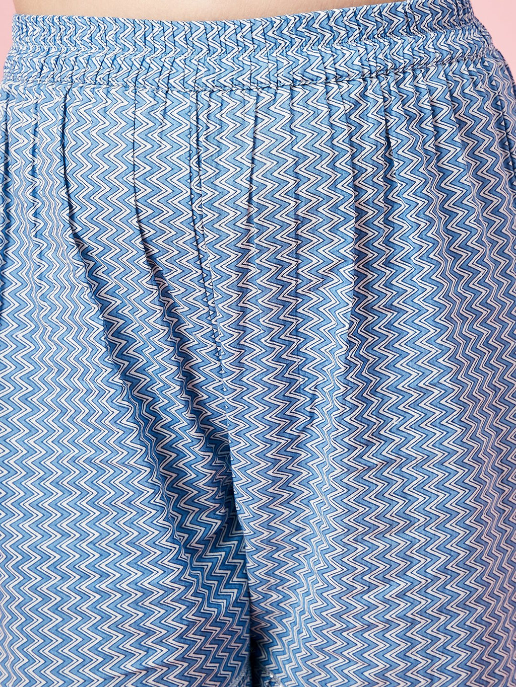 Girls Ankle Length Printed Kurti Set - Blue