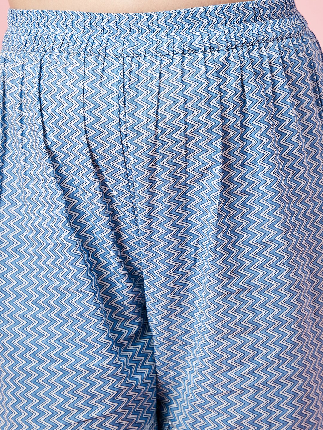 Girls Ankle Length Printed Kurti Set - Blue