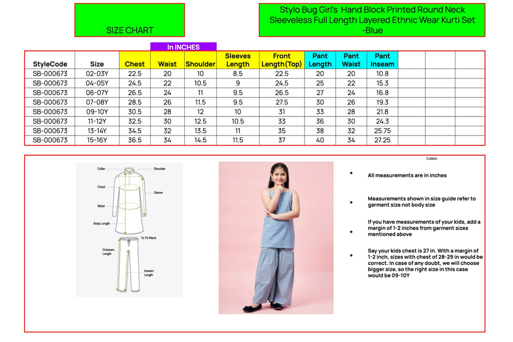 Girls Ankle Length Printed Kurti Set - Blue