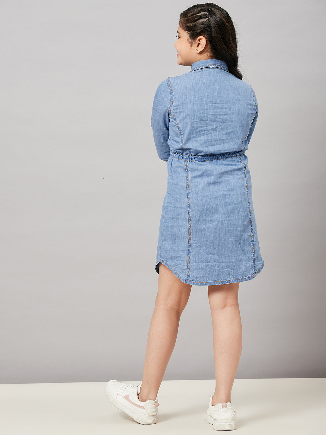 Girls Above Knee Solid Dress - Indigo