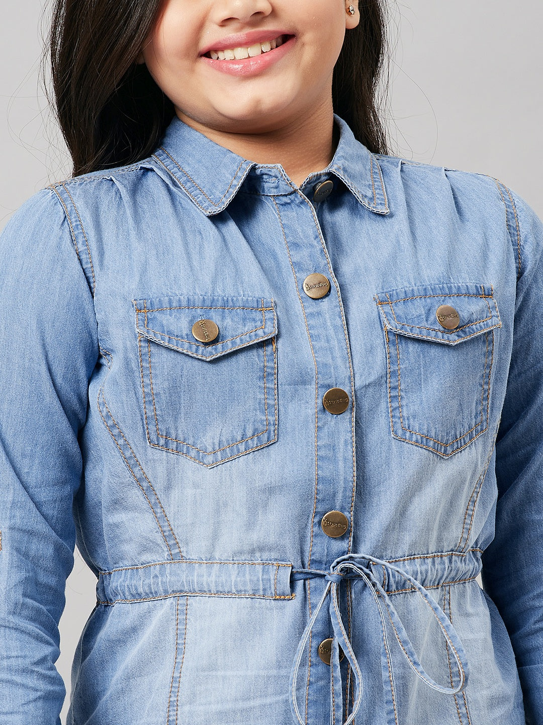 Girls Above Knee Solid Dress - Indigo