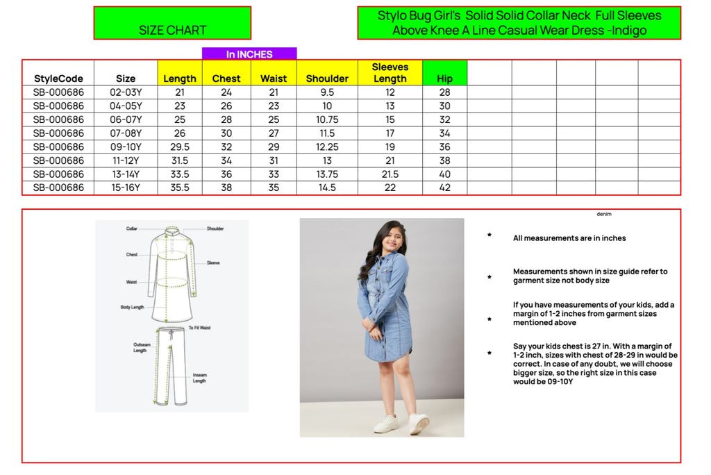 Girls Above Knee Solid Dress - Indigo