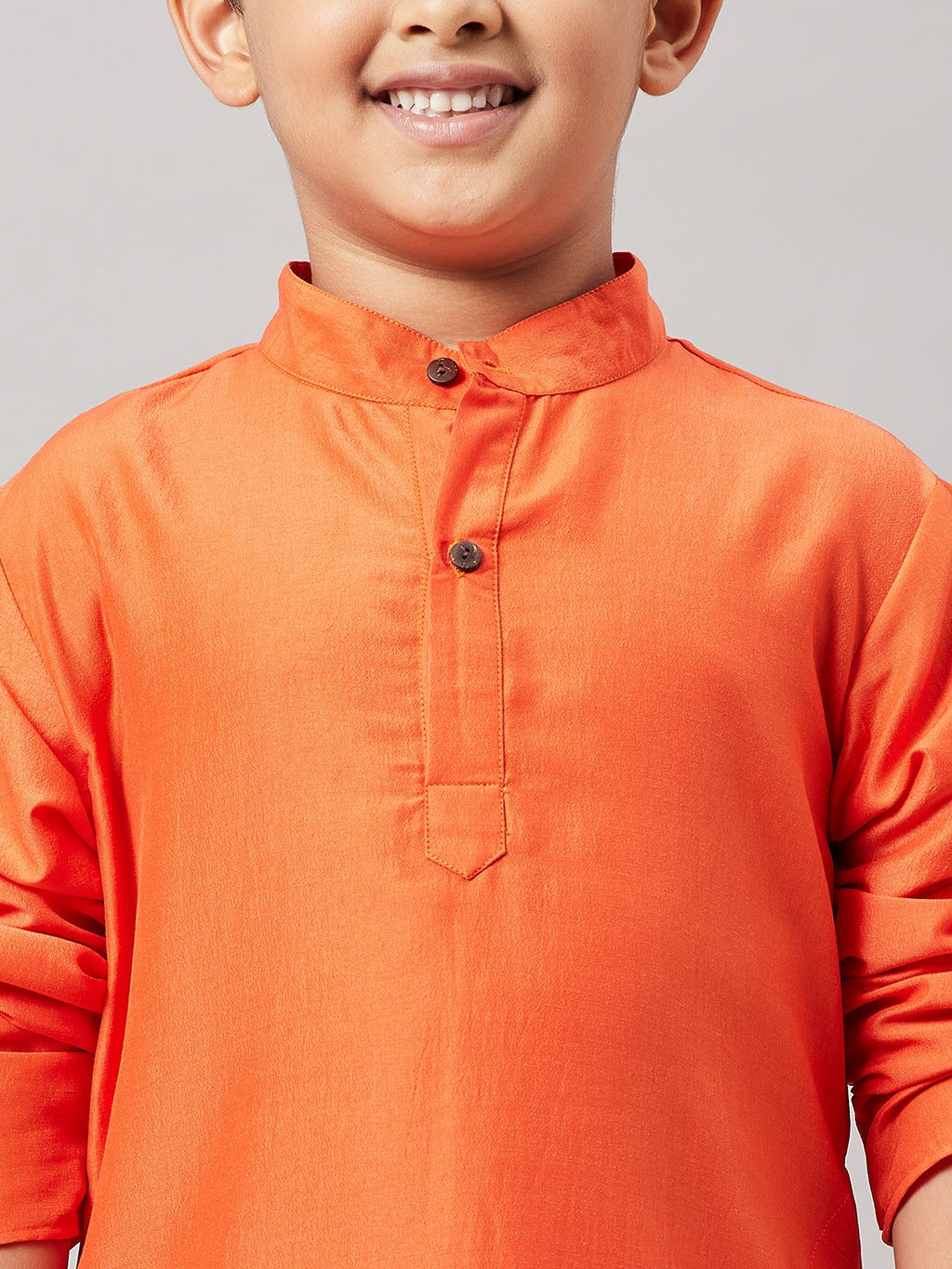 Boys Knee Length Solid Kurta Set - Orange