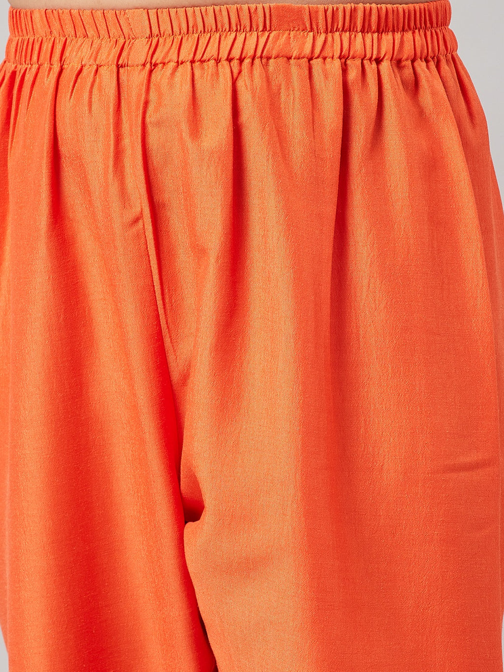 Boys Knee Length Solid Kurta Set - Orange