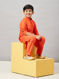 Boys Knee Length Solid Kurta Set - Orange