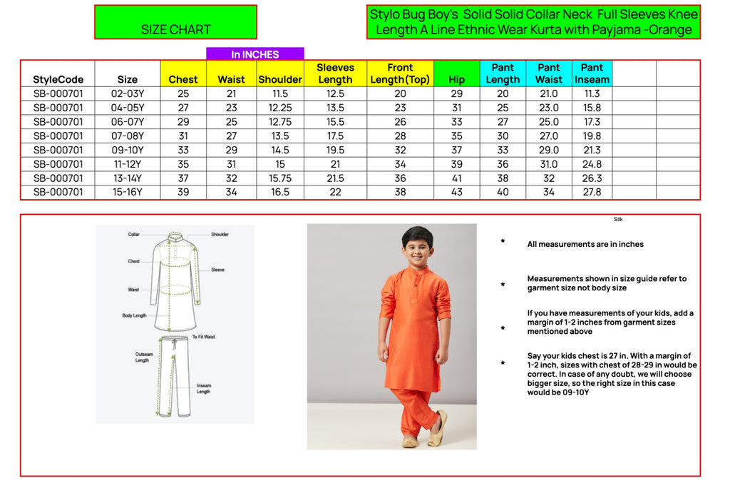 Boys Knee Length Solid Kurta Set - Orange