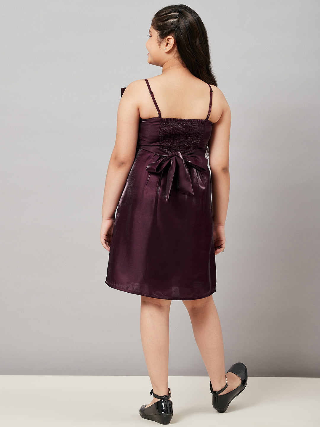 Girls Above Knee Solid Dress - Brown