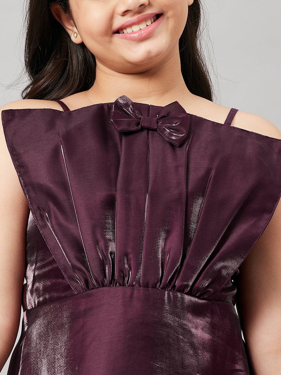 Girls Above Knee Solid Dress - Brown