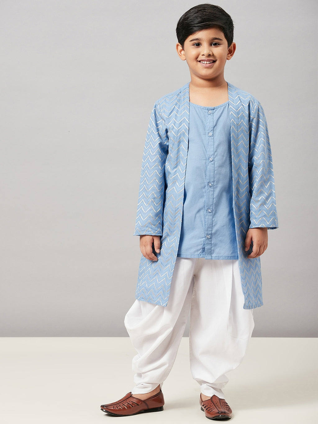 Boys Ankle Length Solid Kurta Set - Blue