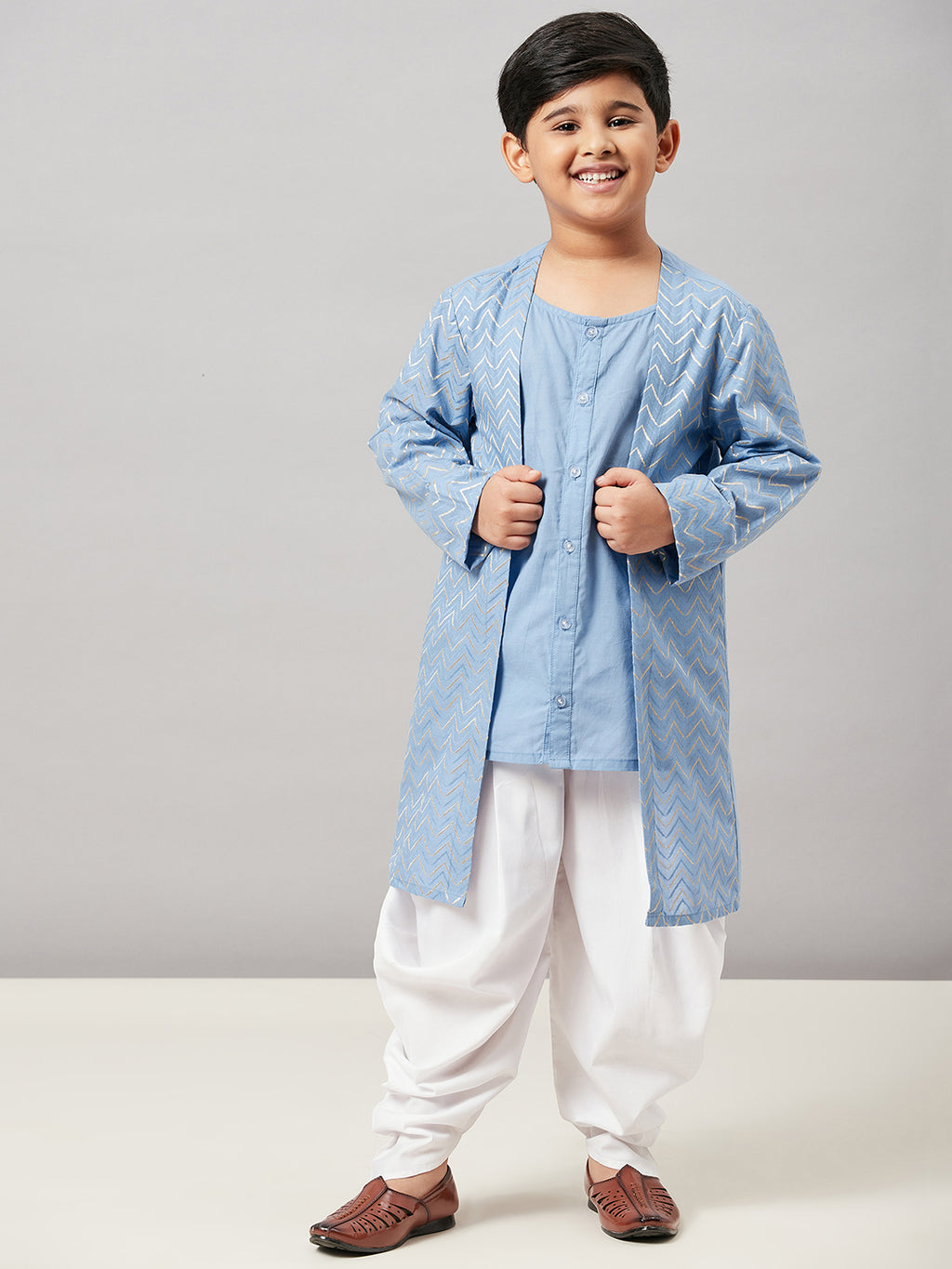 Boys Ankle Length Solid Kurta Set - Blue