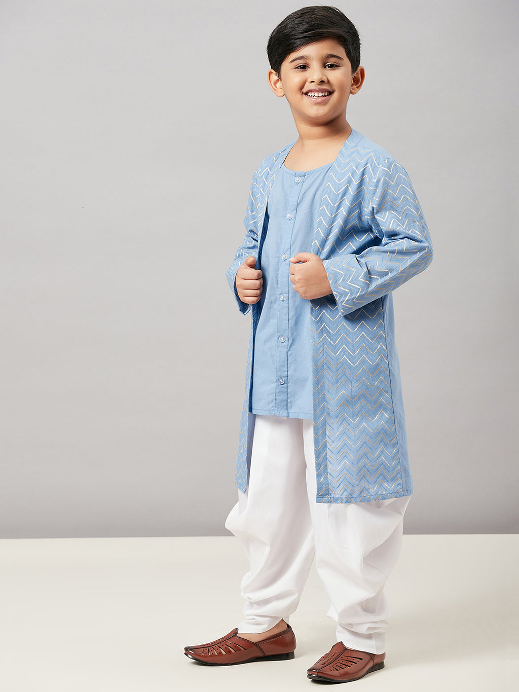 Boys Ankle Length Solid Kurta Set - Blue